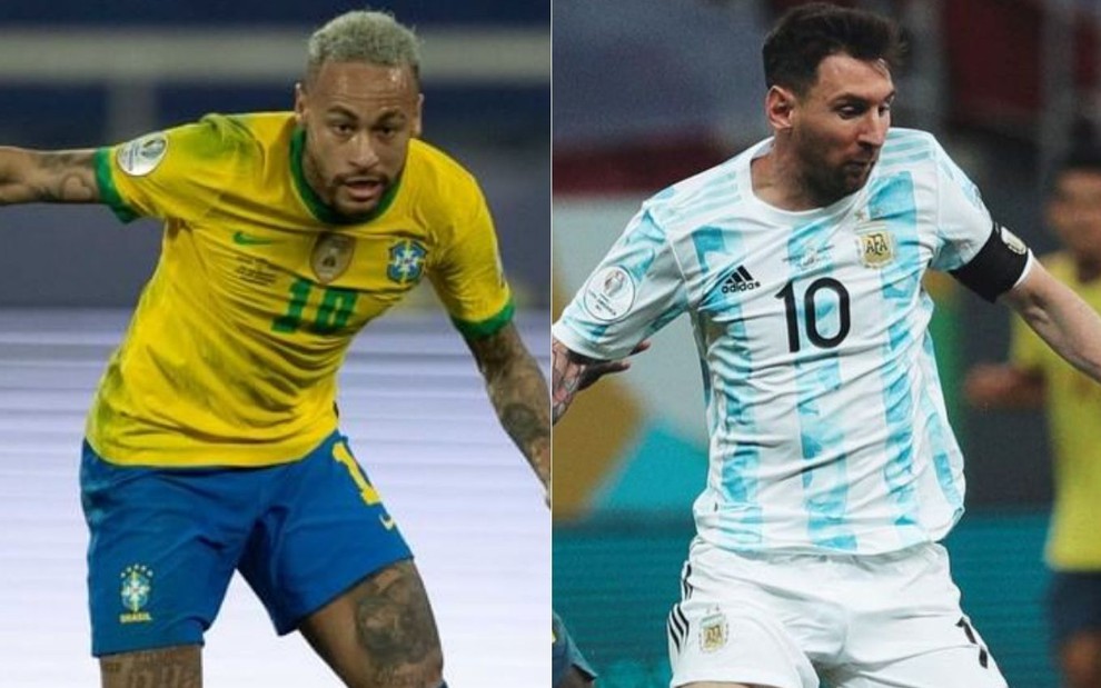 Montagem com imagens de Neymar Jr. (à esq.) e Lionel Messi durante jogos da Copa América